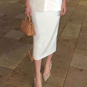 Urban Plain Regular Fit High Waist Skirt, Skirts, color:White|size:XXL, Stylewe