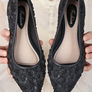 Transparent Waterproof PVC Floral-embossed Upper Flats, Flats, color:Black|size:40, JustFashionNow