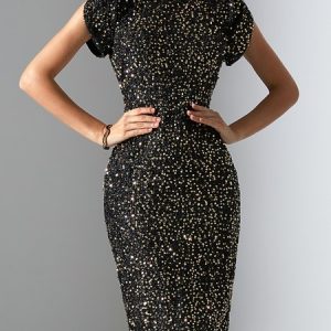 Party Crew Neck Plain Vintage Dress, Midi Dresses, color:As Picture|size:XXL, Stylewe