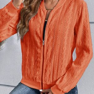 Long Sleeve Plain Regular Loose Pilot Jacket For Women, Jackets, color:Orange Red|size:XXL, Noracora