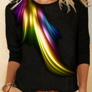 Casual Gradient Pattern Crew Neck Long Sleeve T-shirt, T-shirts, color:Black|size:XXL, catalog Noracora shop