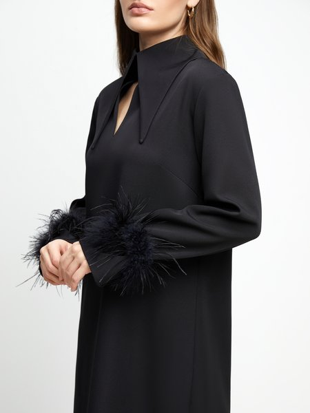 Women's Long Sleeve Solid Regular Wedding Party Mini Dress, Cocktail Dresses, color:Black|size:XXL, Stylewe