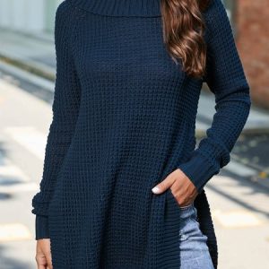 Casual Loose Turtleneck Sweater, Sweaters, color:Navyblue|size:XXL, JustFashionNow