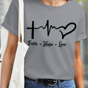 Faith Hope Love Waterproof Oilproof And Stainproof Fabric Women's T-Shirt, color:Gray|size:3XL, Lilicloth.com