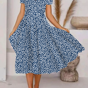 Casual Floral Summer Micro-Elasticity Daily Loose Midi Best Sell Dresses for Women, Midi, color:Blue|size:XXL, Noracora