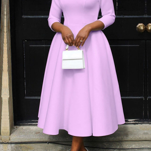 Regular Fit Elegant Crew Neck Three Quarter Plain Maxi Dress, Maxi Dresses, color:Purple|size:XXL, Stylewe