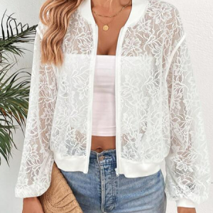 Others Loose Lace Casual Jacket, Jackets, color:White|size:XXL, JustFashionNow
