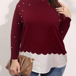 Plus Size Casual Crew Neck Regular Fit Shirt, Shirts & Blouses, color:Red|size:4X, JustFashionNow
