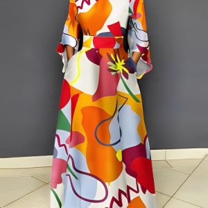 Vacation Crew Neck Abstract Regular Fit Maxi Dress, Maxi Dresses, color:As Picture|size:XXL, Stylewe