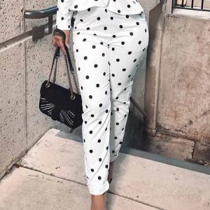 Urban Polka Dots Regular Fit Fashion Pants, Pants, color:White|size:XXL, Stylewe