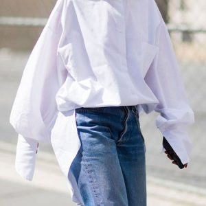Urban Plain Shirt Collar Oversize Blouse, Blouses and Shirts, color:White|size:XXL, Stylewe