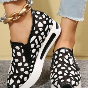 Casual Breathable Mesh Glitter Slip On Shoes, Sneakers, color:Black|size:42, JustFashionNow