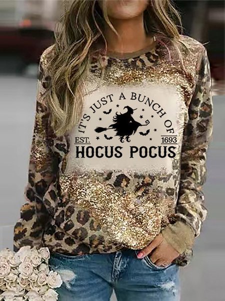 Casual Abstract Crew Neck Regular Fit Sweatshirt, Sweatshirts & Hoodies, color:Leopard|size:XXL, JustFashionNow
