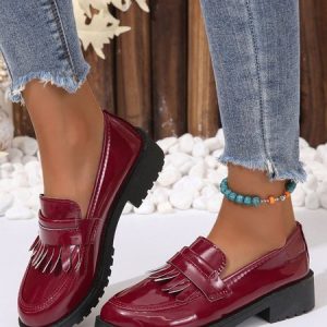 Women's Classic Urban Patent Leather Tassel Loafers, Flats, color:Wine Red|size:42, JustFashionNow