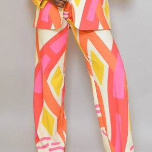 Geometric Urban Regular Fit Fashion Straight Pants, Pants, color:As Picture|size:XXL, Stylewe