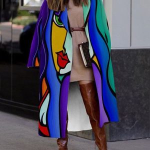Casual Abstract Trench Coat, Trench Coats, color:Blue|size:3XL, JustFashionNow