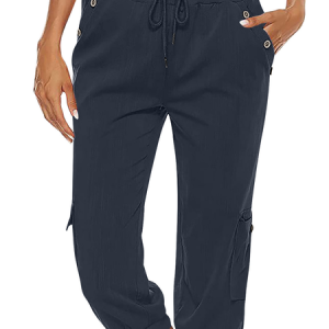Capri Pants for Women Fashion Casual Solid Color Elastic Loose Straight Trousers Pants with Pocket, color:Navyblue|size:5XL, Lilicloth.com