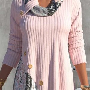 Color Block Casual Stand Collar Loose Shirt, Shirts & Blouses, color:Pink|size:XXL, JustFashionNow