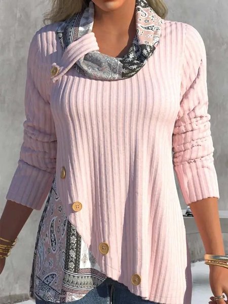 Color Block Casual Stand Collar Loose Shirt, Shirts & Blouses, color:Pink|size:XXL, JustFashionNow