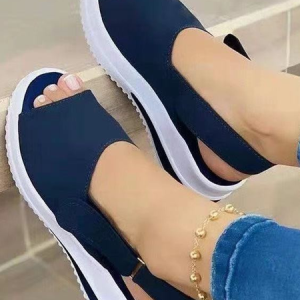 Women‘s Fashion Open Toe Sandals Wedge Espadrilles Casual Ankle Strap Platform Sandals, color:Blue|size:43, Lilicloth.com
