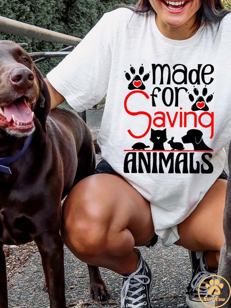 Lilicloth X Funnpaw Women's Made For Saving Animals T-Shirt, color:White|size:3XL, Lilicloth.com