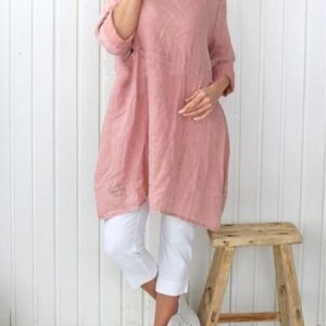 Casual Plain Long Sleeve Short Dress, Dresses, color:Pink|size:4XL, Noracora
