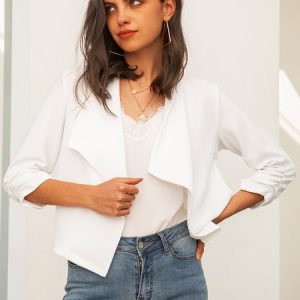 Casual 3/4 Sleeve Blazer, Blazers, color:White|size:XXL, JustFashionNow