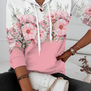 Casual Hoodie Floral Hoodie, Hoodies & Sweatshirts, color:Pink|size:XXL, Noracora