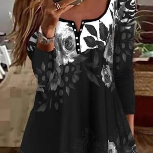 Regular Fit Crew Neck Color Block Top, Shirts & Blouses, color:Black|size:XXL, JustFashionNow