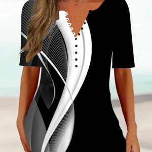 Plus Size Geometric Jersey Casual T-Shirt, TOPS, color:Black|size:4X, catalog Noracora shop