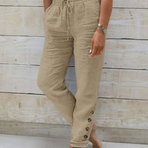 Cotton Casual Loose Buttoned Pants, Pants, color:Khaki|size:XXL, JustFashionNow