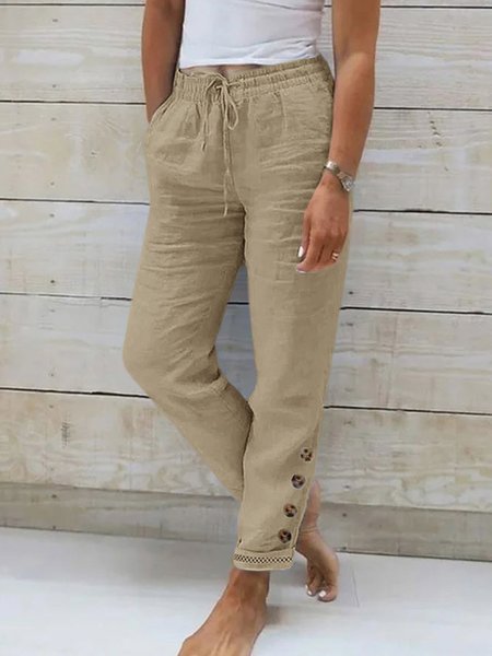Cotton Casual Loose Buttoned Pants, Pants, color:Khaki|size:XXL, JustFashionNow