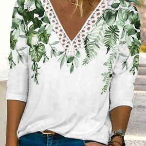 Loose Casual Leaf T-Shirt, T-Shirts, color:White|size:XXL, JustFashionNow