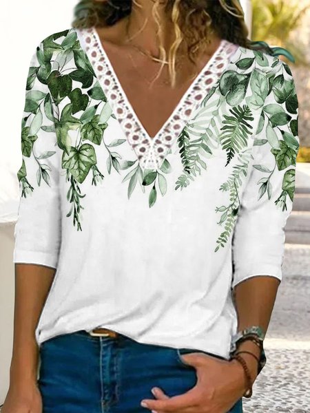 Loose Casual Leaf T-Shirt, T-Shirts, color:White|size:XXL, JustFashionNow