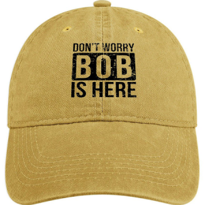 Funny Word Don't Worry Bob Is Here Denim Baseball Cap, color:Yellow|size:One-size, Lilicloth.com