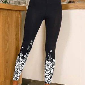 Cotton Blends Casual Floral Skinny Leggings, Leggings, color:Black|size:3XL, catalog Noracora shop