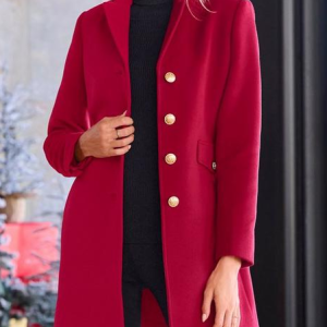 Lapel Collar Plain Casual Loose Overcoat, Coats, color:Red|size:XXL, JustFashionNow
