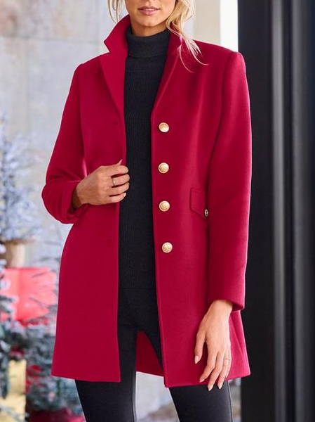 Lapel Collar Plain Casual Loose Overcoat, Coats, color:Red|size:XXL, JustFashionNow