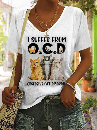 Fun Animal Design Loose V-Neck Knitted T-Shirt, T-Shirts, color:White|size:XXL, JustFashionNow