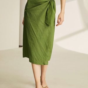 Elegant Plain A-Line Natural Maxi Skirt, Skirts, color:Green|size:L, Noracora