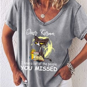 Women's Funny Karma Grumpy Print Casual  T-Shirt, color:Gray|size:3XL, Lilicloth.com
