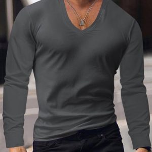 Casual Regular Fit Plain V Neck T-Shirt, T-Shirts, color:Deep Gray|size:3XL, JustFashionNow