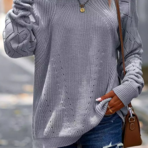 Casual Cold Shoulder Loose Sweater, Sweaters, color:Gray|size:XXL, JustFashionNow