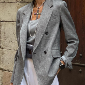 Regular Fit Plaid Shawl Collar Casual Blazer, Blazers, color:Gray|size:XXL, JustFashionNow