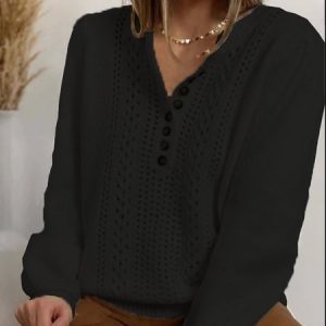 Long Sleeve  Cotton-blend  Crew Neck Casual  Winter  White Knit, Sweaters, color:Black|size:3XL, Noracora