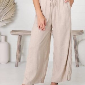 Cotton And Linen Drawstring Casual Casual Pants, Pants, color:Light Khaki|size:XXL, JustFashionNow