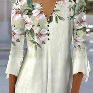 V Neck Elegant Floral Regular Fit Shirt, Shirts, color:Green|size:XXL, catalog Noracora shop