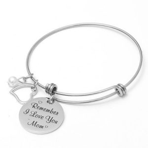 Remember I Love You Mom Stainless Steel Adjustable Bracelet, color:Silver, Lilicloth.com