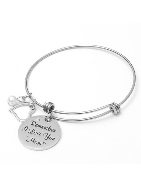 Remember I Love You Mom Stainless Steel Adjustable Bracelet, color:Silver, Lilicloth.com