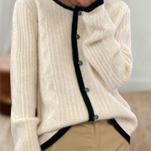 Women Wool/Knitting Plain Long Sleeve Comfy Casual Buckle Cardigan, Cardigans, color:Off White|size:3XL, Noracora